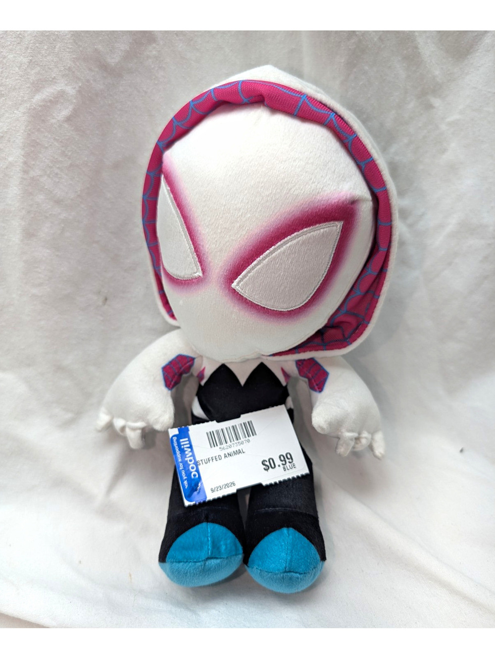Mattel Marvel Spider-Gwen Plush Stuffed Animal 8 in Black White Pink Blue